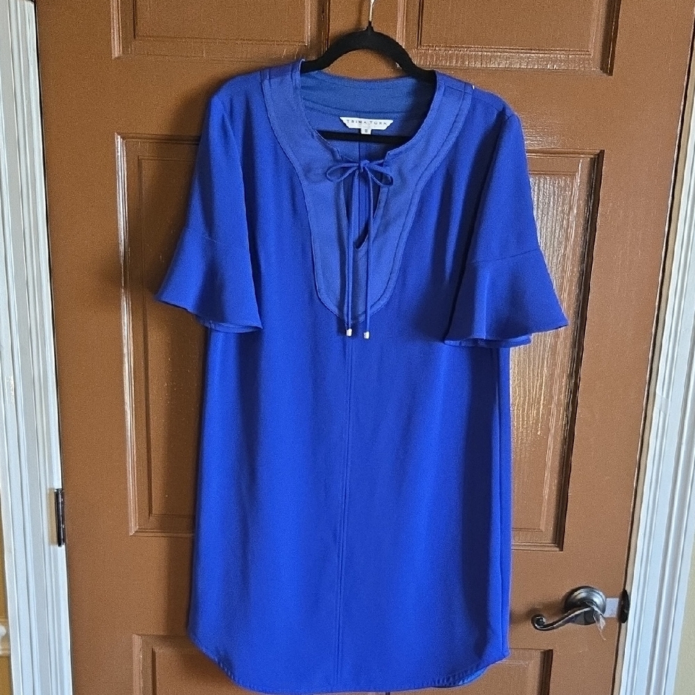 Trina Turk-Royal blue short bell sleeved sheath dress with ties Sz 8